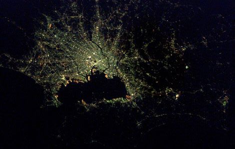 images of earth from space at night. Tokyo at night as seen from the International Space Station.
