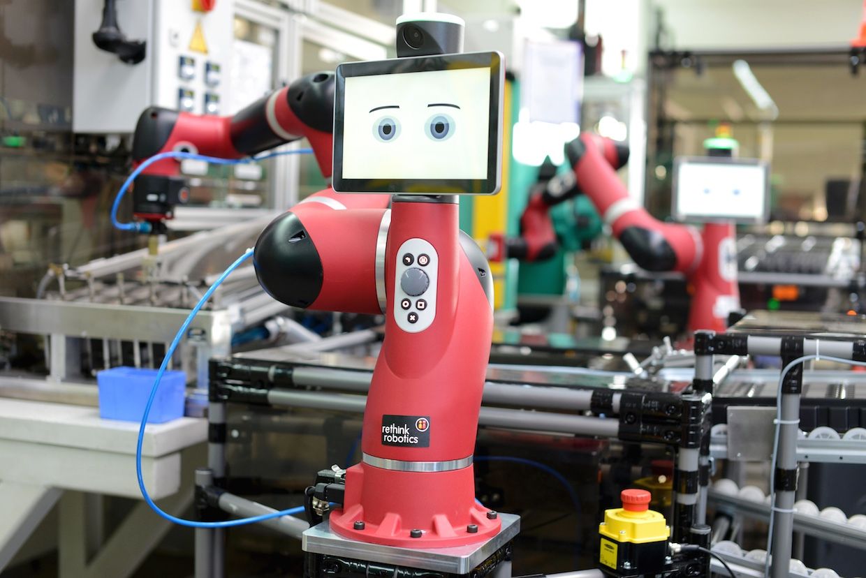 collaborative software rethink robots robotics robot sawyer rodney brooks industrial upgrade ieee hope manufacturing engineering hype spectrum massive intera program