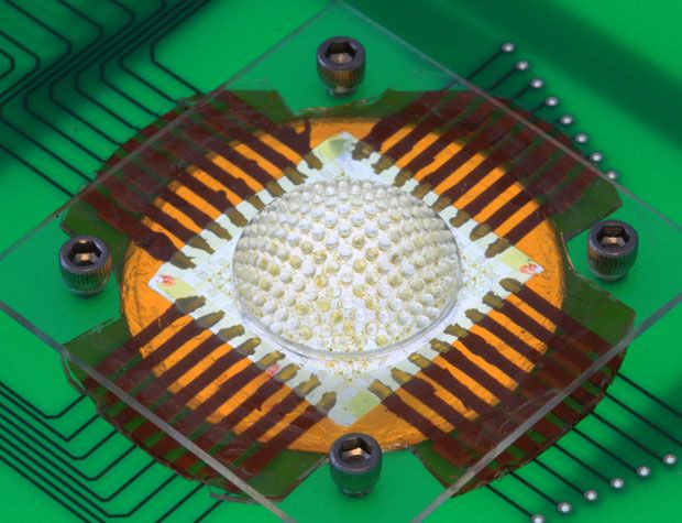 Composites of hard and soft materials and circuits make up an electronic version of an insect’s compound eye