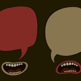 two mouths with empty speech bubbles