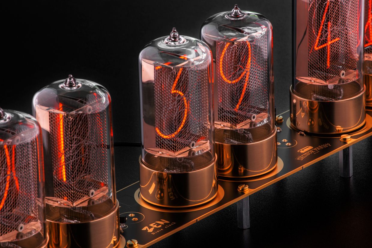 Photo of a clock features modern-day Nixie tubes made by Dalibor Farny. 