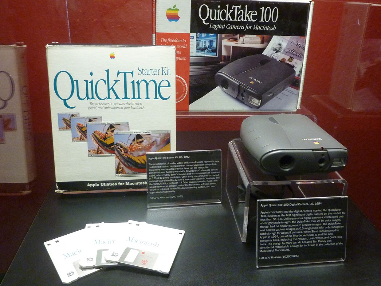 QuickTime software and related products on display at the computer history museum.