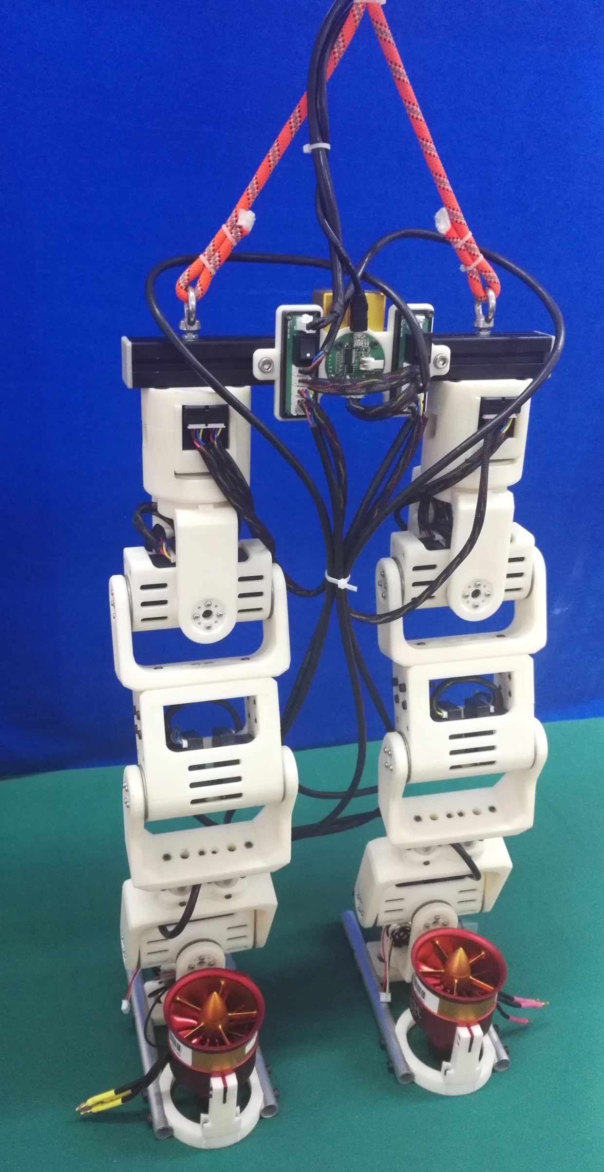 Humanoid robot legs with jet thrusters