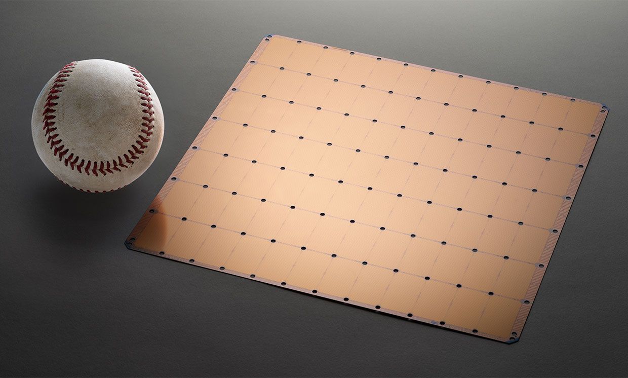 Cerebras Systems wafer next to a baseball for a size comparison.