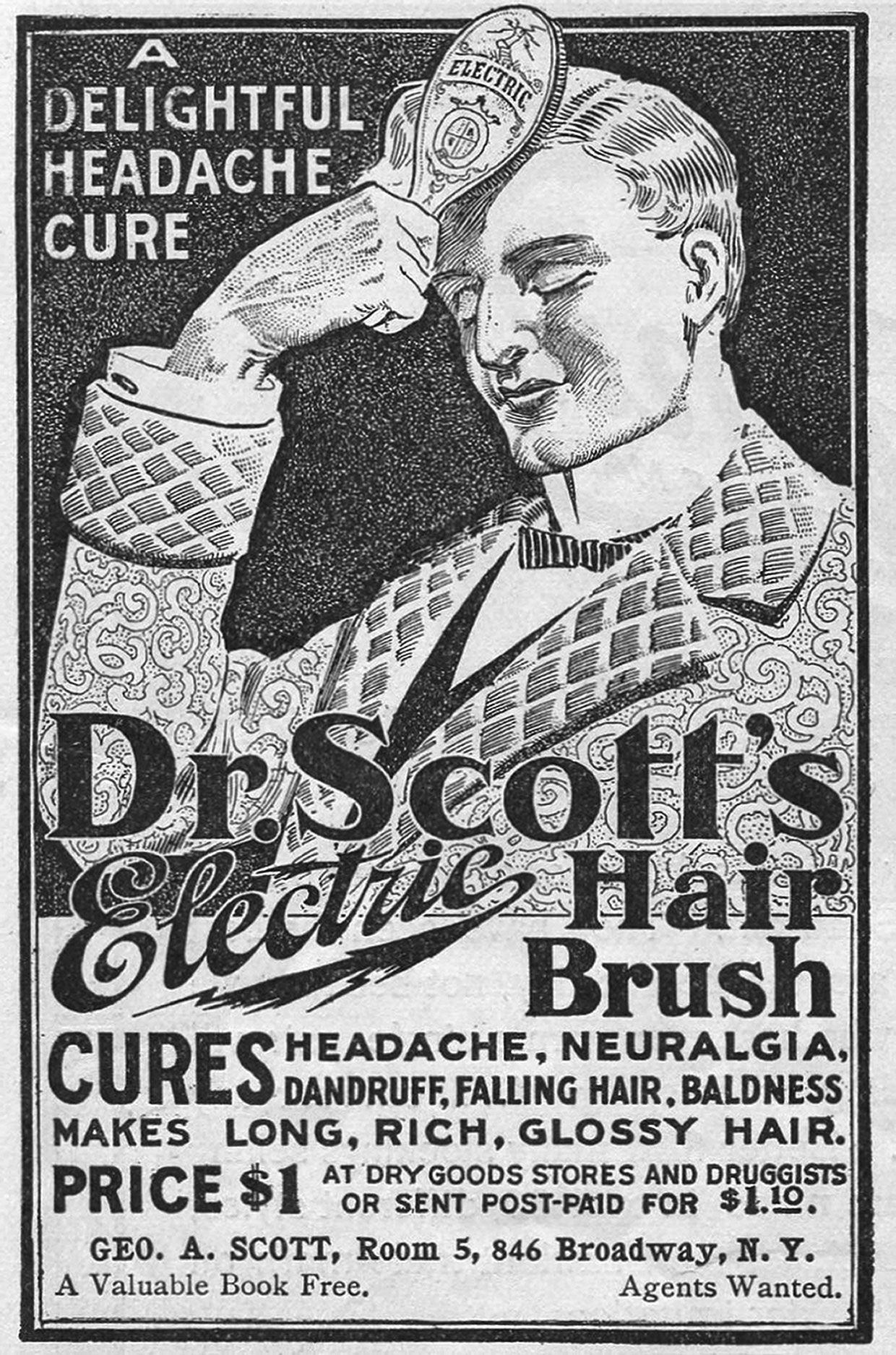 A vintage ad for Dr. Scott's electric hair brush.