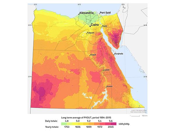 Image of Egypt's solar resource map.