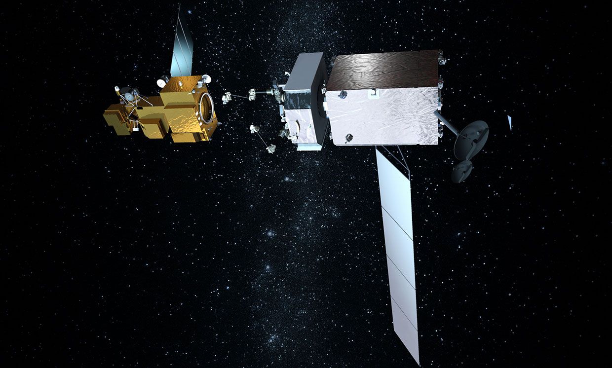 Artist’s rendering of Restore-L (bottom) about to grapple and service Landsat 7.
