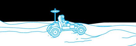 Illustration of a vehicle driving across the moon.  
