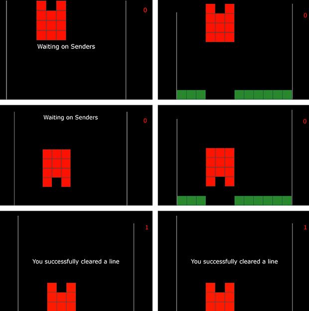Examples of Screens seen by the Receiver and the Senders across Two Rounds. Te Receiver sees the three example screens on the lef side and the Senders see the screens on the right side.