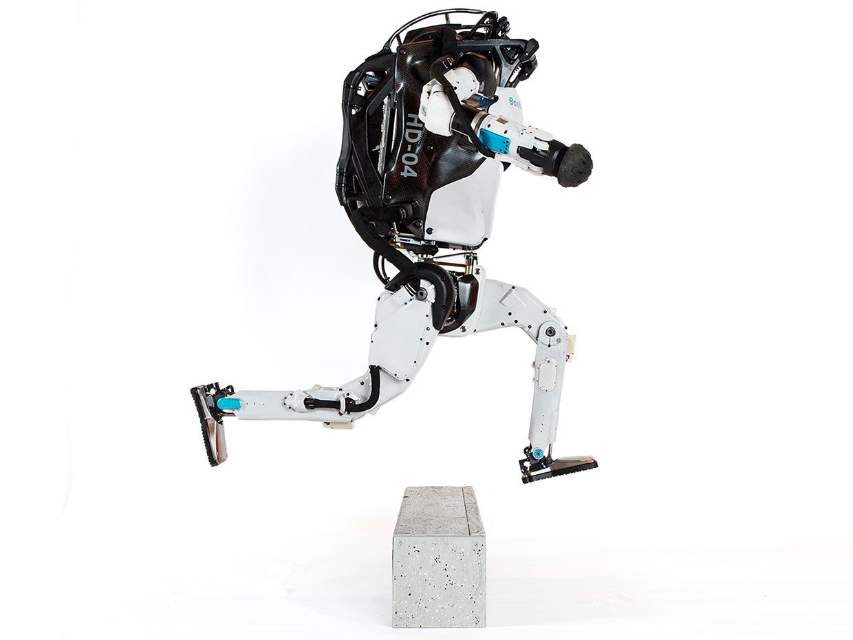 Boston Dynamics' Atlas jumping over an obstacle