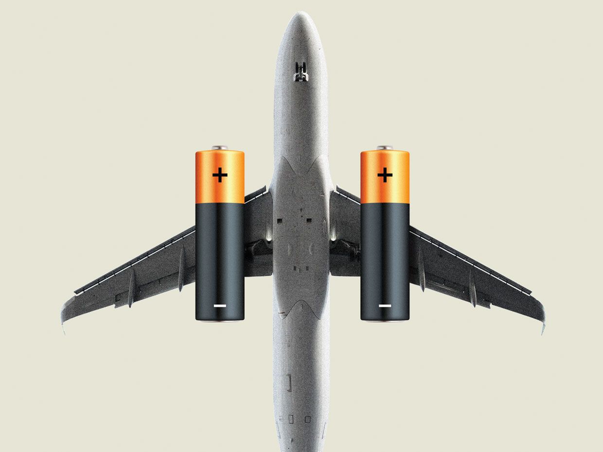 et jetfly med batterier for motorer.