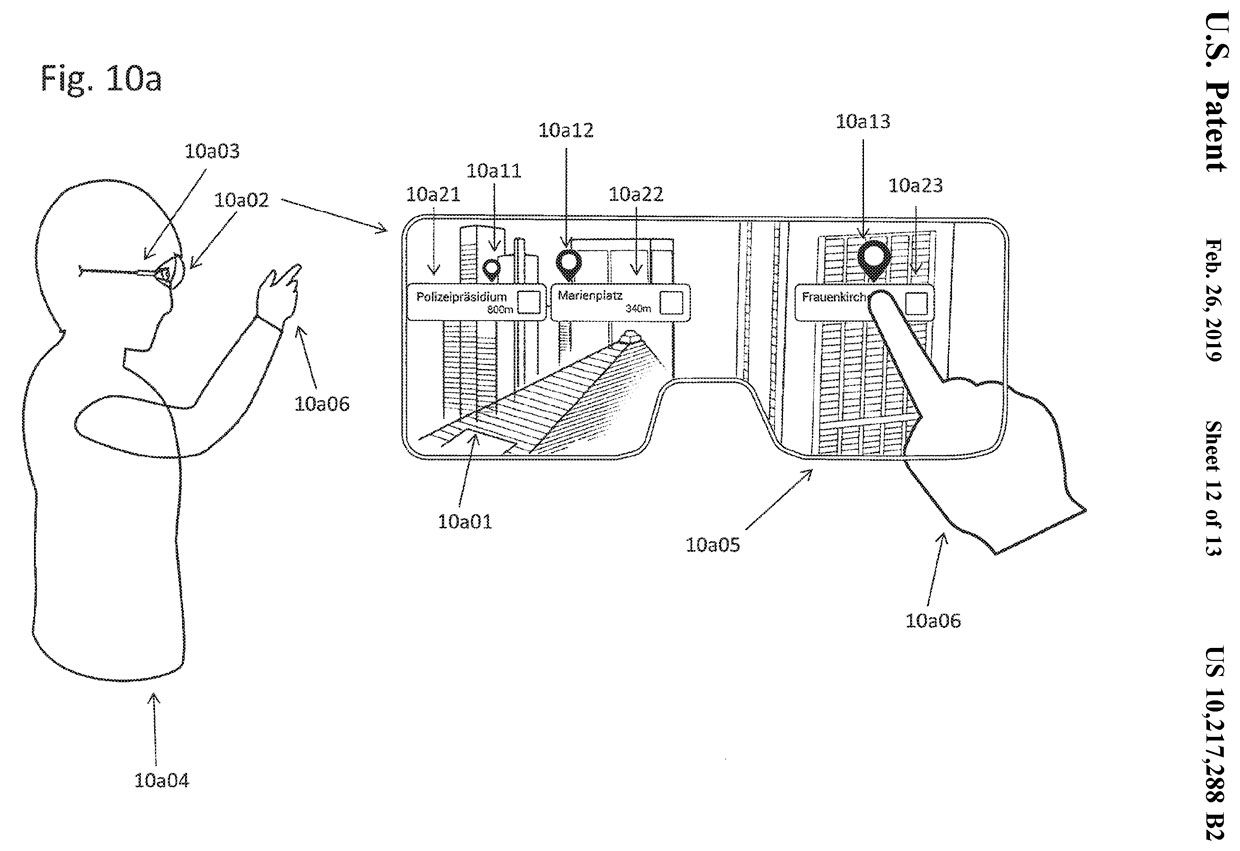 Apple's patent drawing for augment reality glasses.