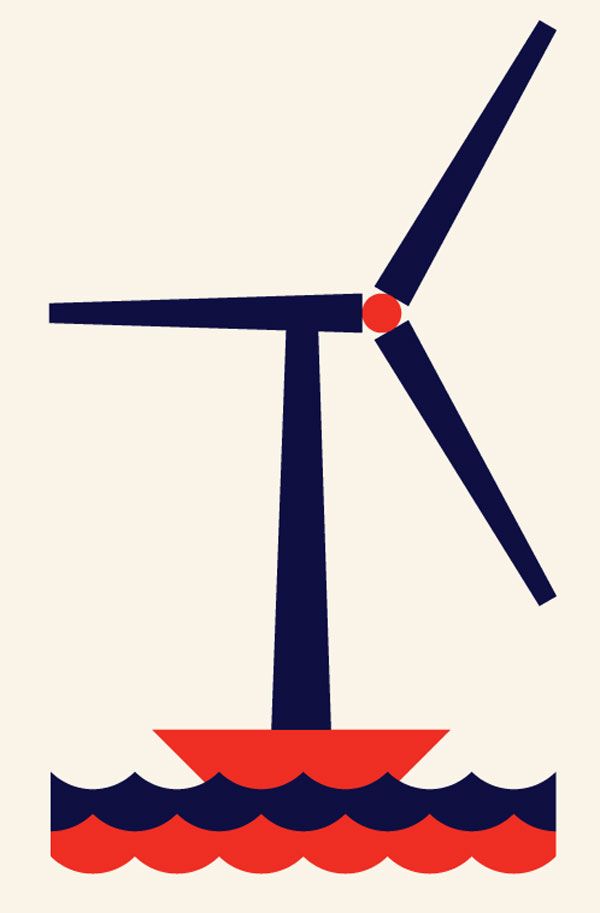 illustration of a windmill on water
