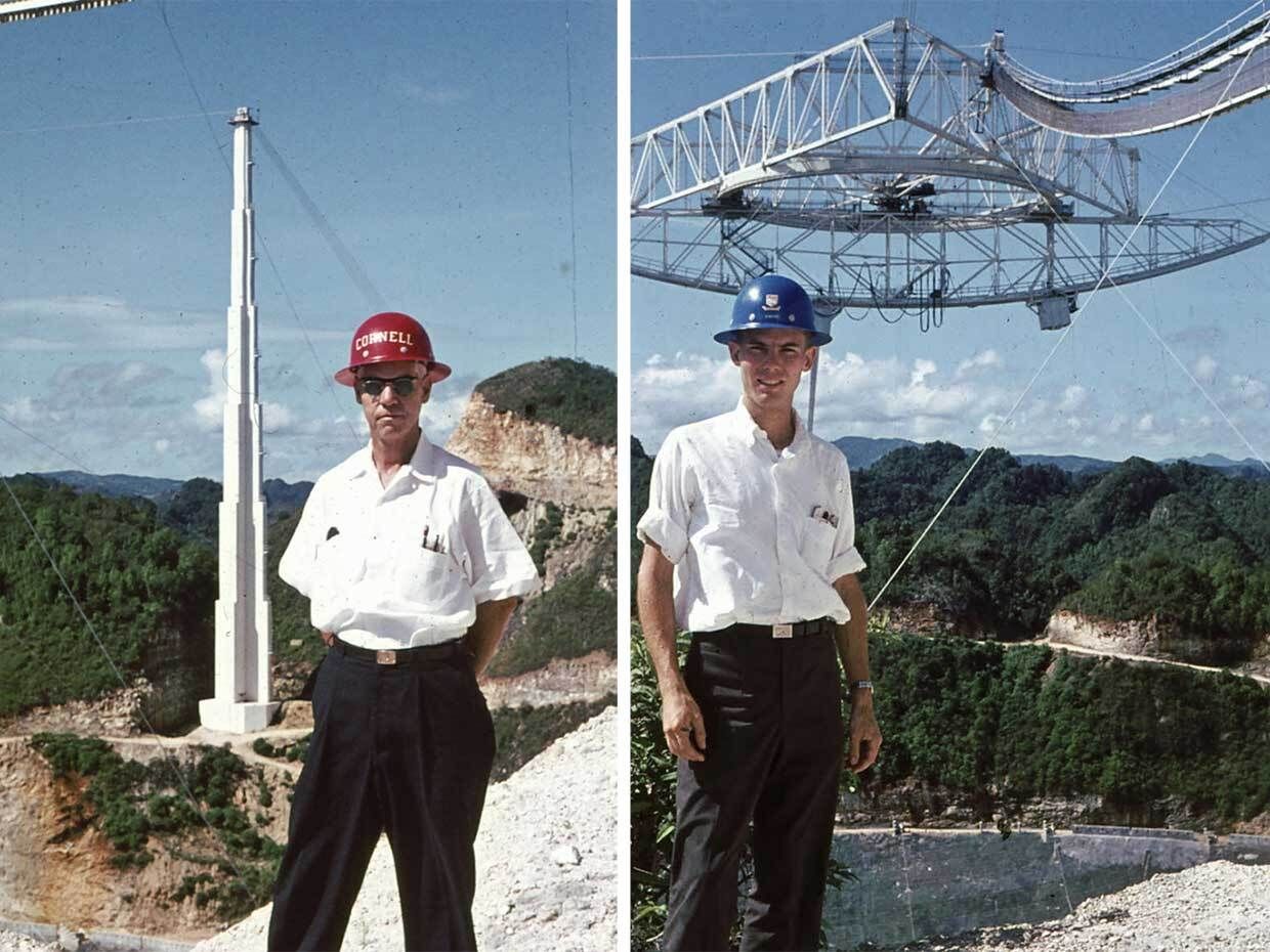 Photo of Theodore Gilliland and his son, Clinton Gilliland at the Arecibo Observatory in Puerto Rico