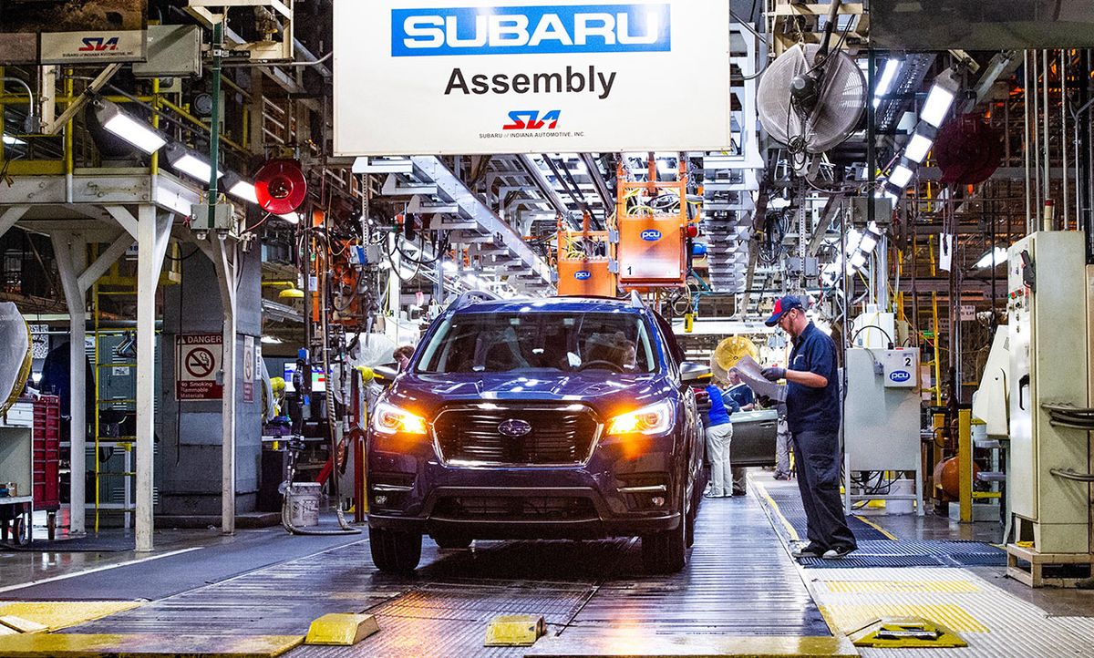 2019 Ascents roll off the assembly line at Subaru of Indiana Automotive (SIA) in Lafayette, Indiana on May 7, 2018.
