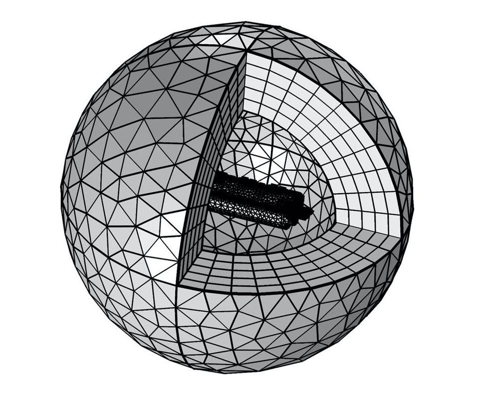 3D model of the electromagnetic field around the DC link capacitor.