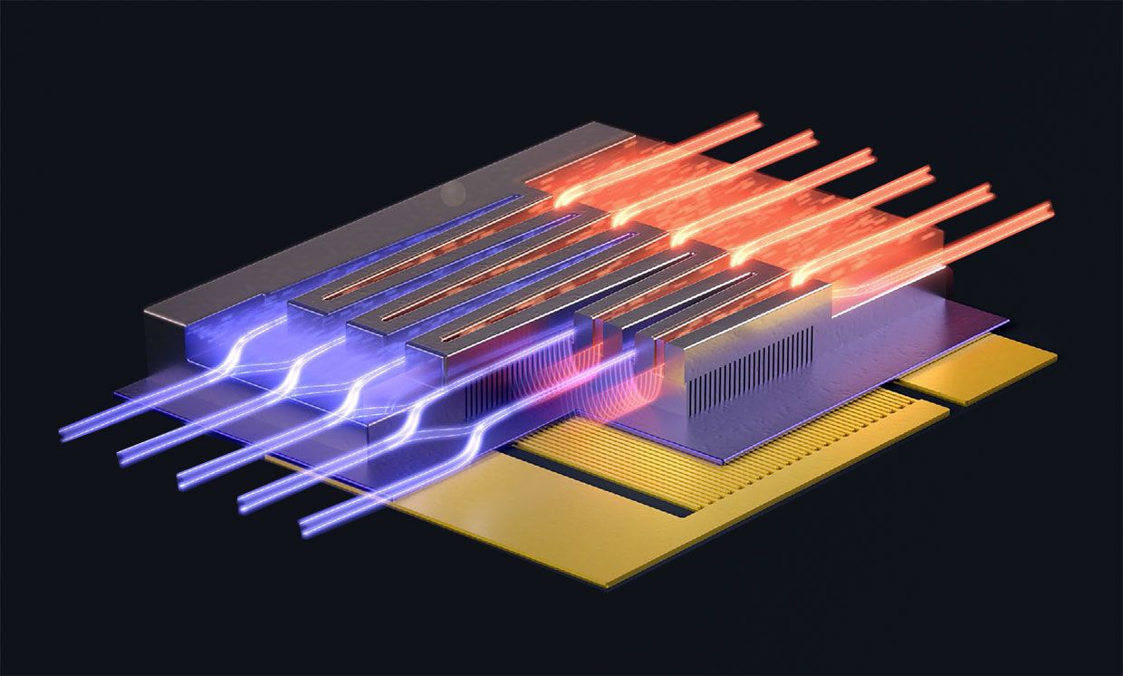 3D rendering of microchip with build in cooling