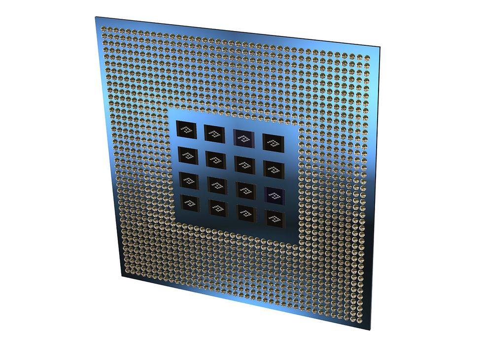 3D rendering of PowerLattice's chiplets on the underside of a processor package.