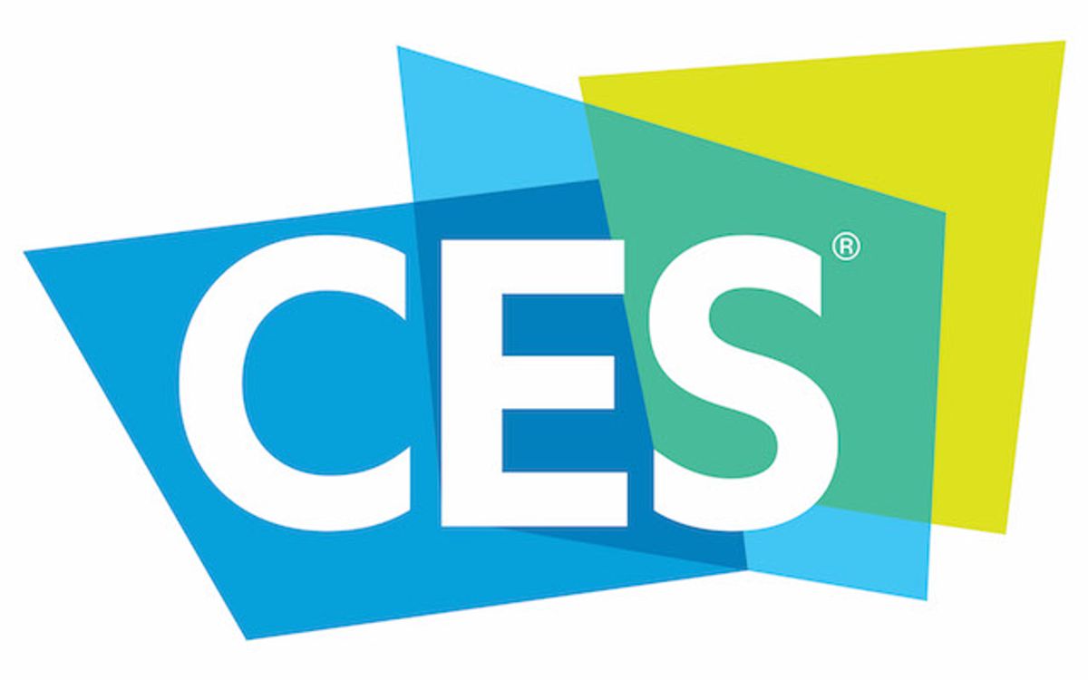 A blue and yellow logo spelling out CES
