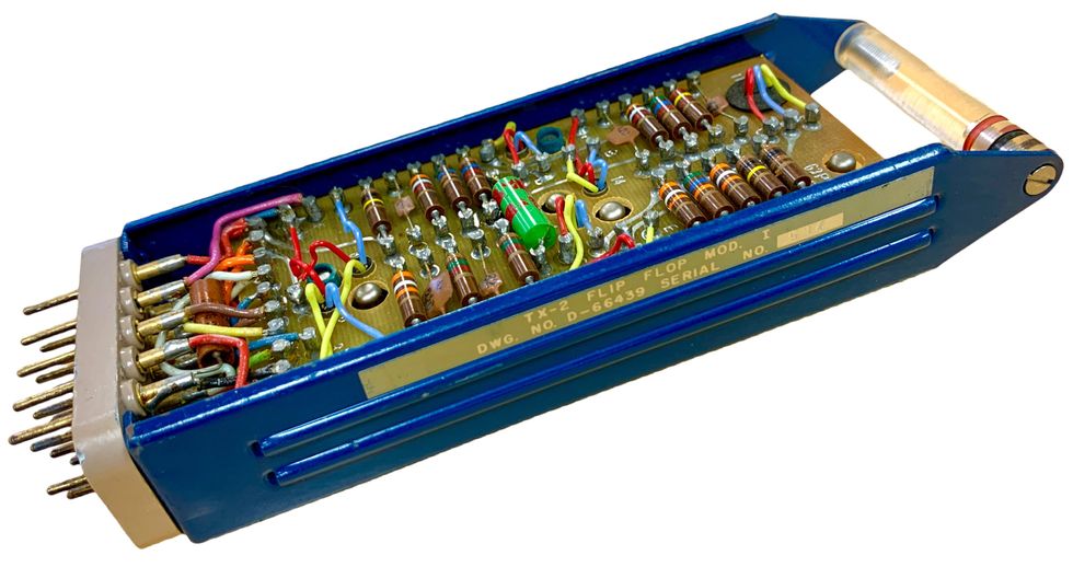 A color photo showing a transistorized computer component.