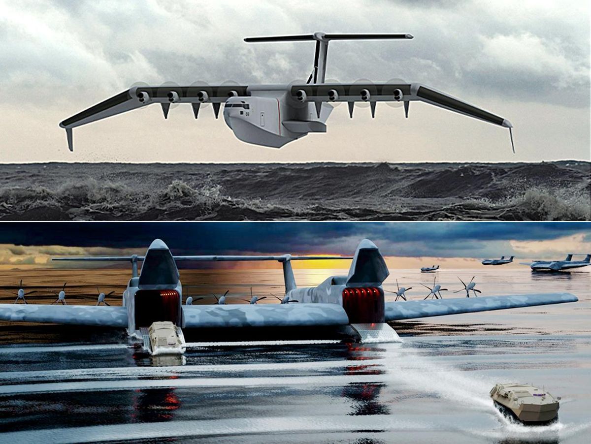 A combination of two concept images showing different Liberty Lifter aircraft