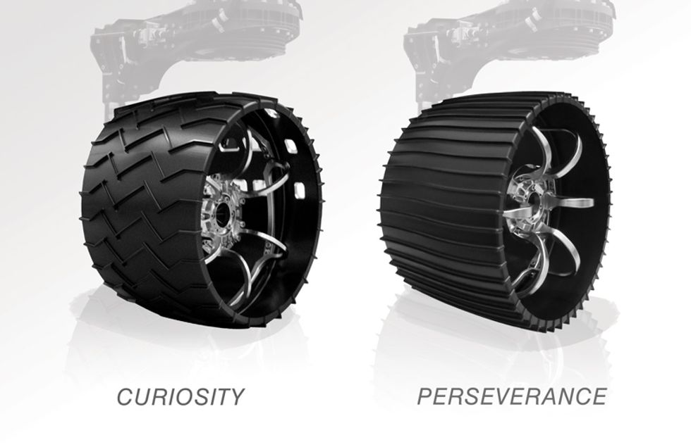 A comparison between Curiosity and Perseverance wheels.