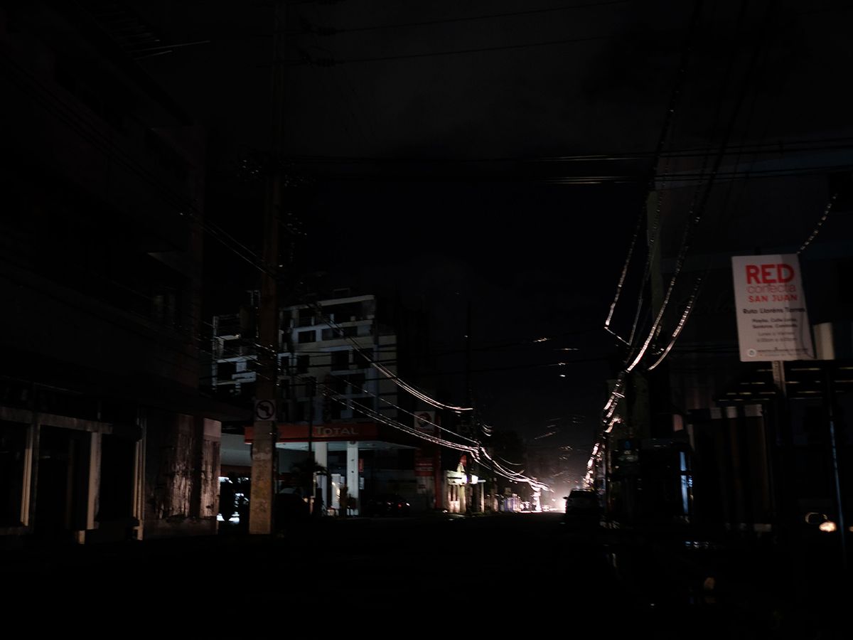 A darkened street in Puerto Rico.