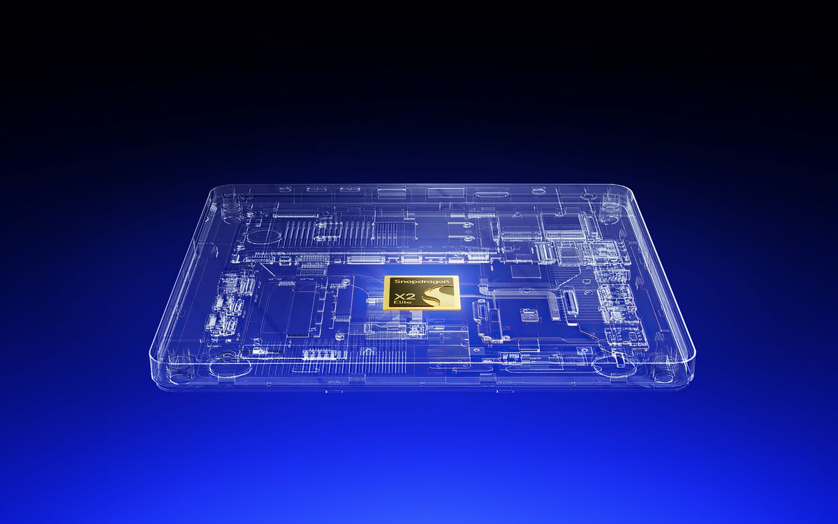 A ghostly outline of a laptop computer on a blue-black background with a golden rectangle at its heart.