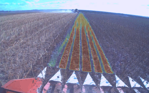 A gif showing the neural network driving the combine harvester by mapping the route.