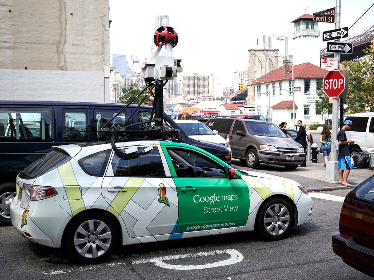A Google Maps Street View car going through the DUMBO neighborhood in Brooklyn, NY.