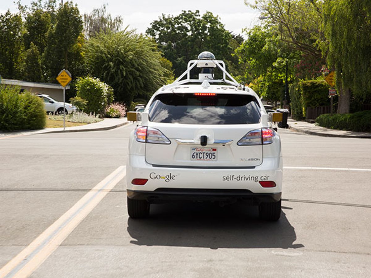 A Google self driving SUV on the streets of Mountain View, California