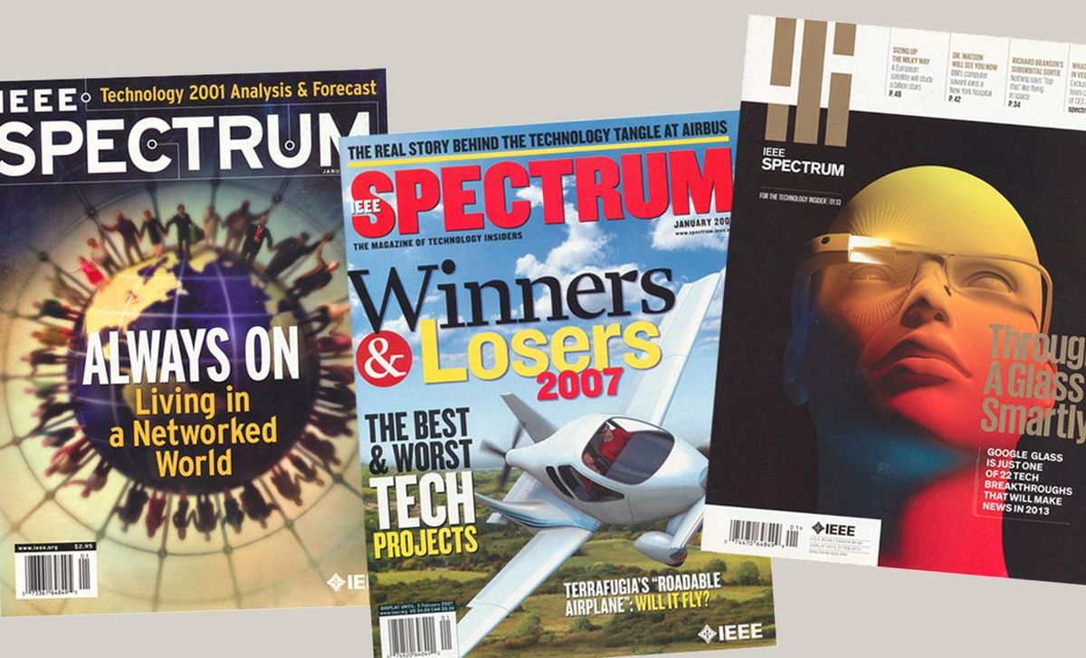 A grouped image of 3 IEEE Spectrum covers.  