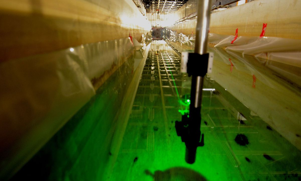 A laser fired underwater at the flume tank in which the experiment was performed.