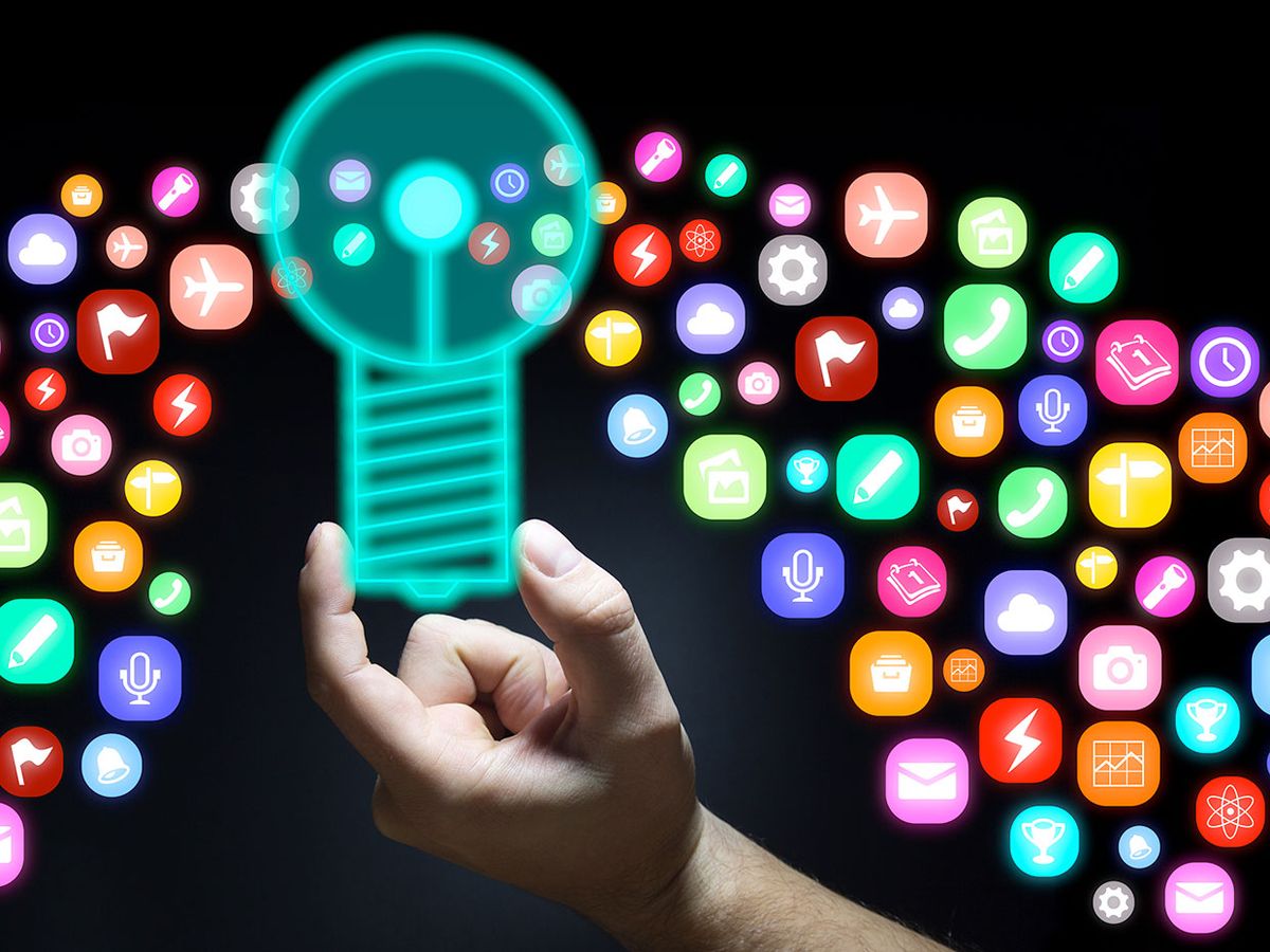 A lightbulb surrounded by app icons.