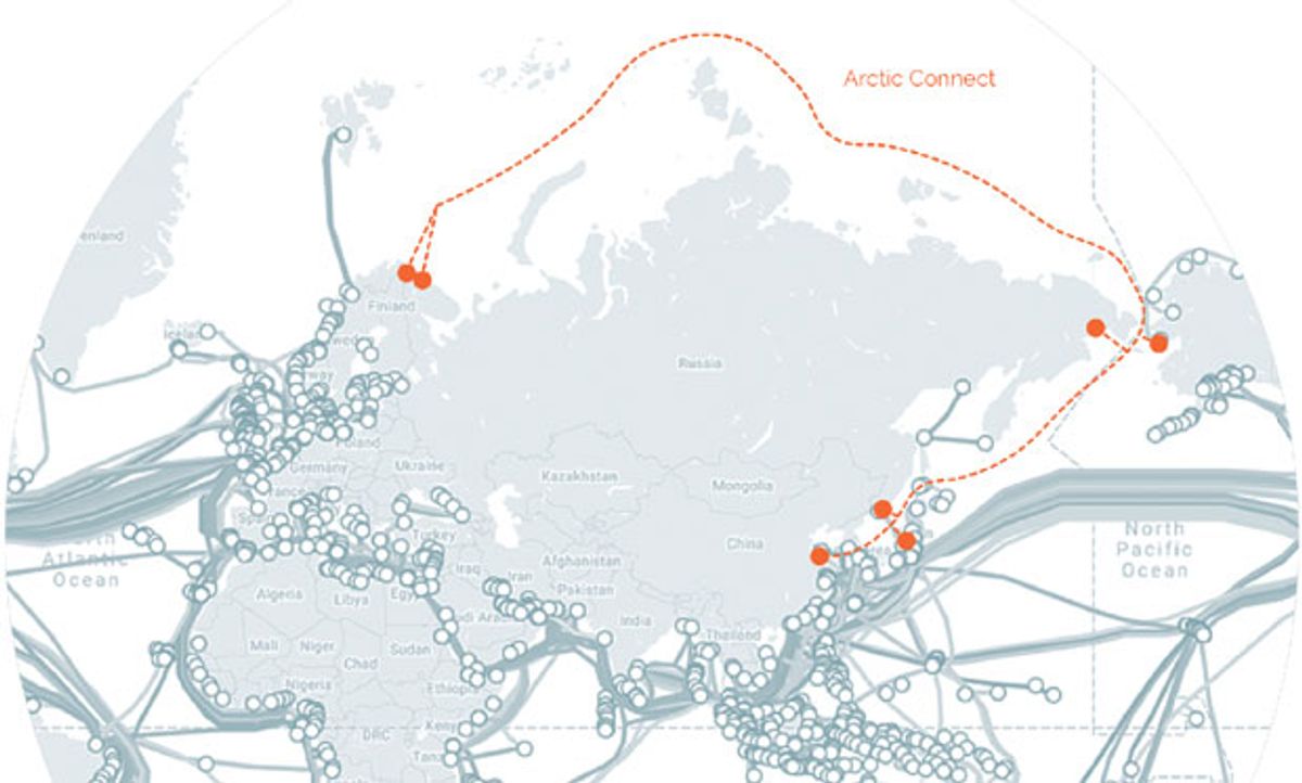 A map of the proposed arctic cable's route.