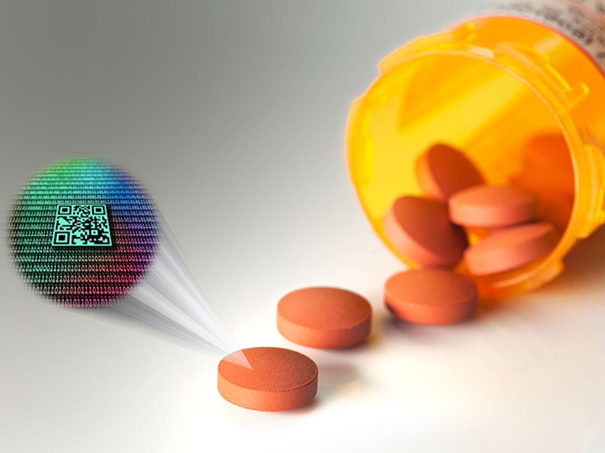 A microscopic, edible tag can be scanned like a barcode to authenticate a pill