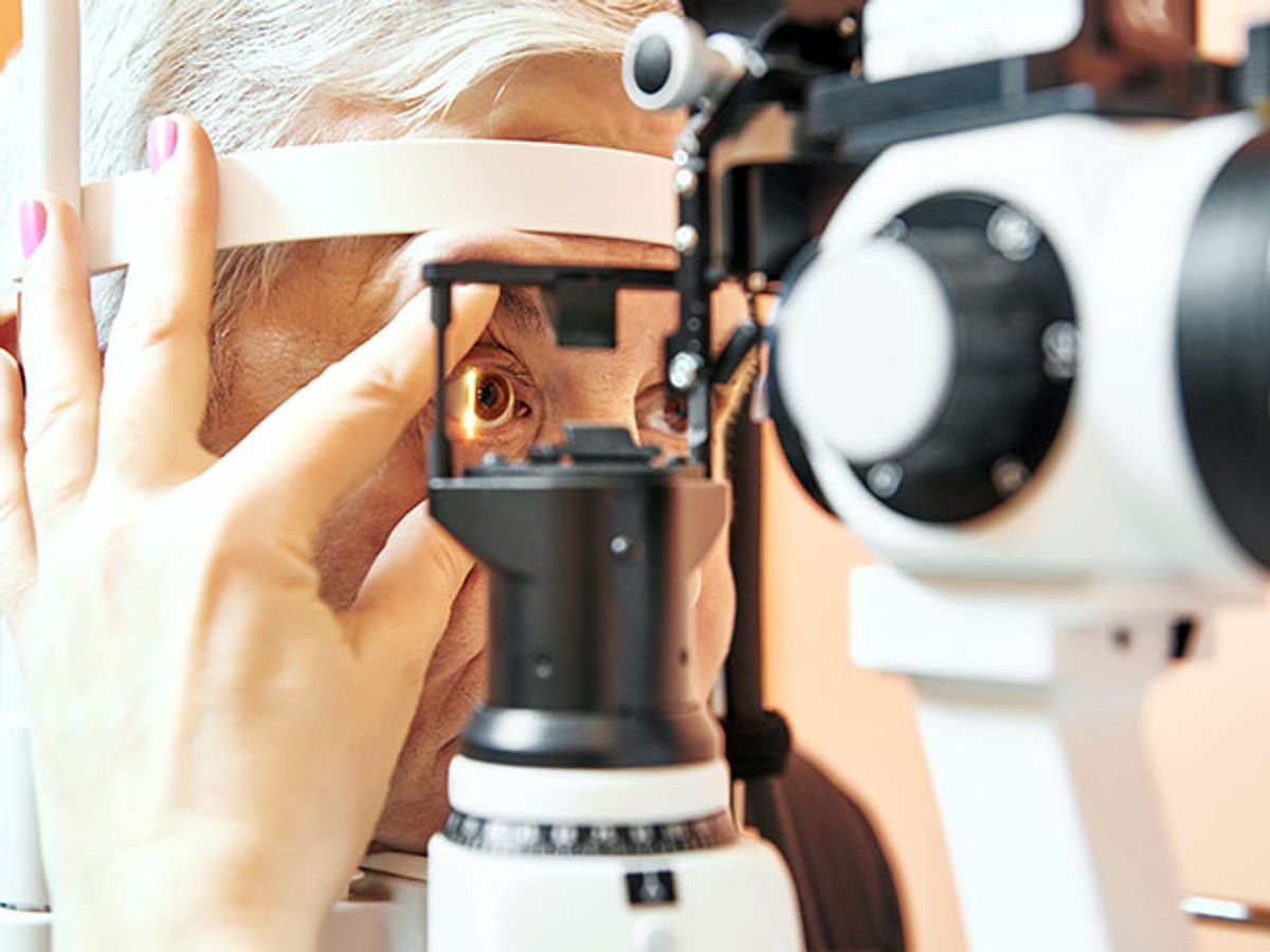 A patient's eye is examined for signs of disease