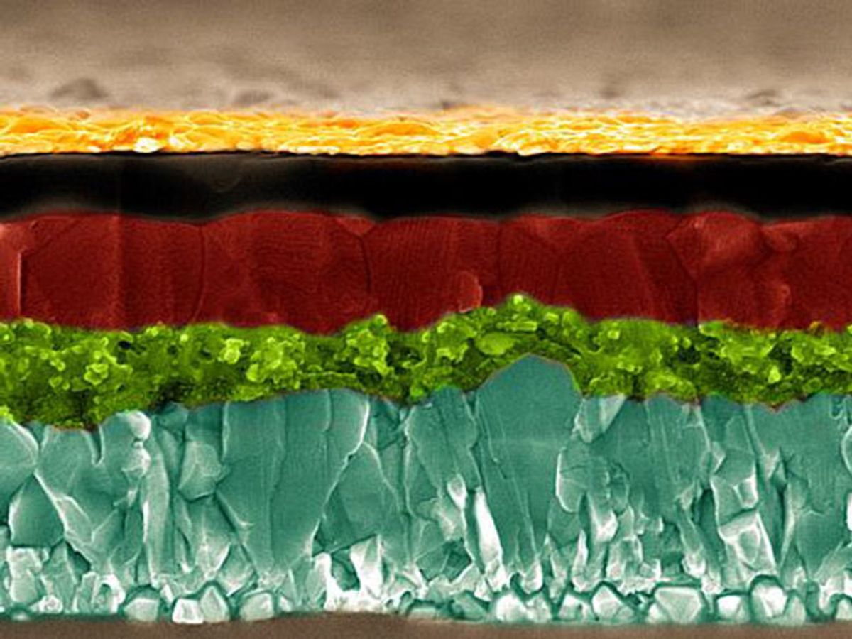 a perovskite solar cell made of many layers