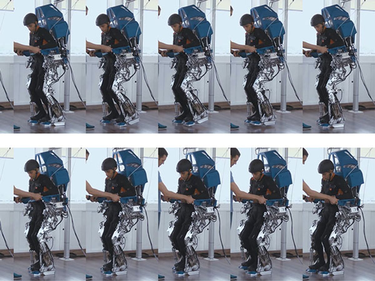A person using the Walk Again Project robotic exoskeleton