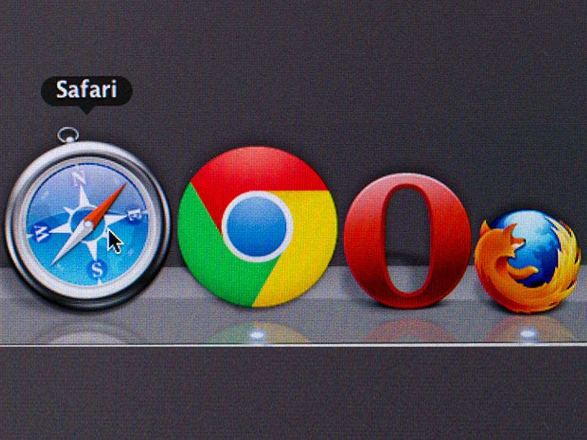 A photo illustration shows the icons that represent several web browsers, incluing Chrome and Firefox, in a row