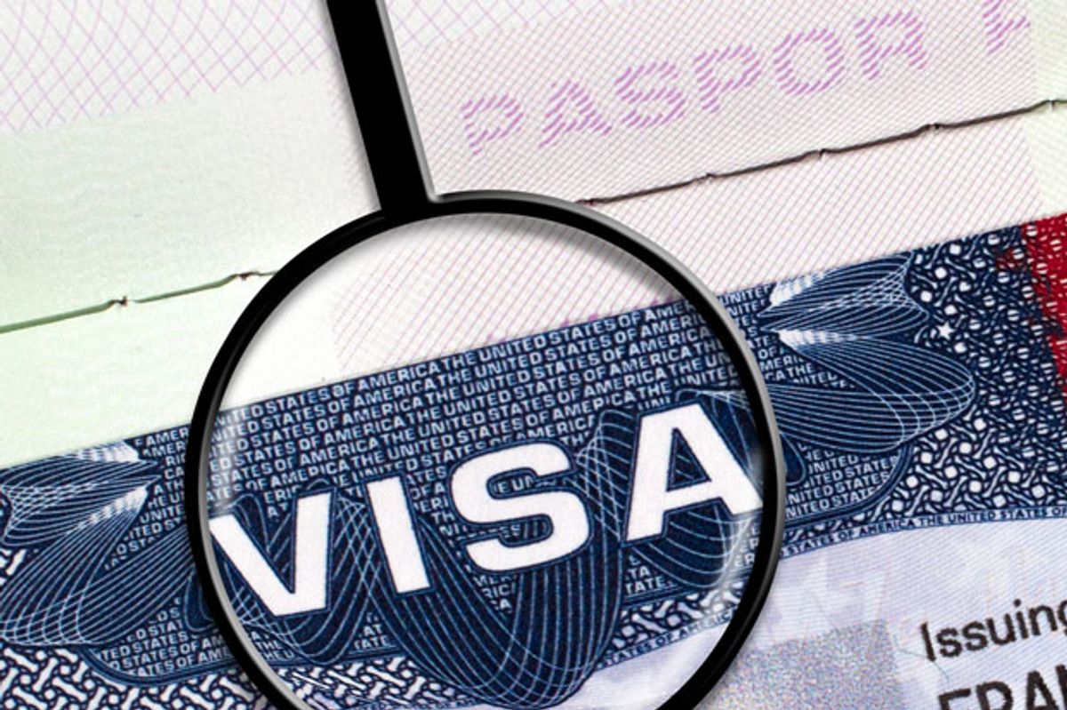 A photo of a close up of a Visa with the word "visa" magnified.