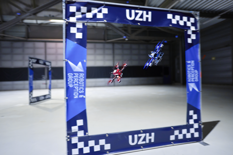 a-photo-of-a-square-gate-with-two-drones