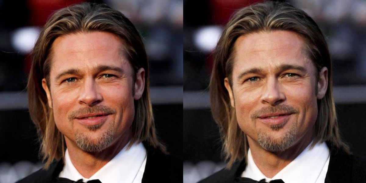 a photo of Brad Pitt on the left and an AI image of Brad Pitt on the right