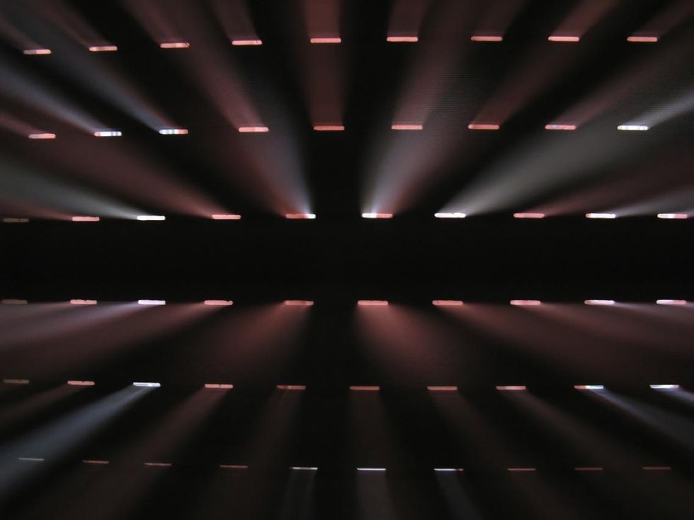 A photo of light from blinds.