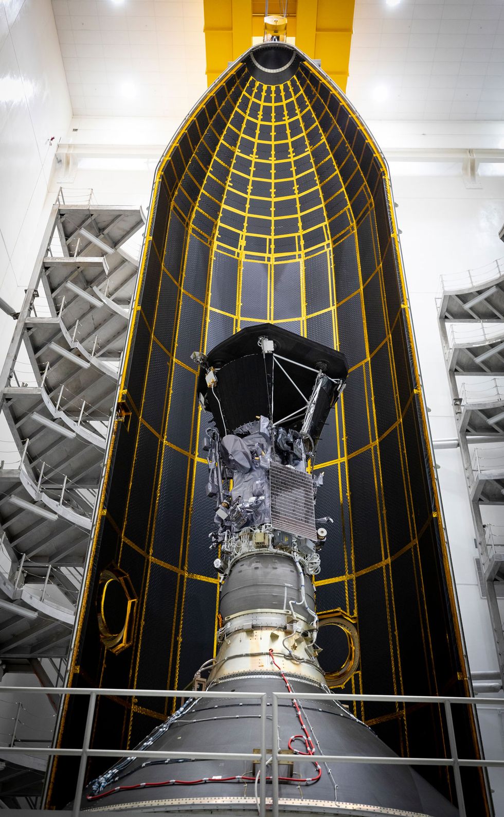 A photo of the probe inside the fairing that protects it.