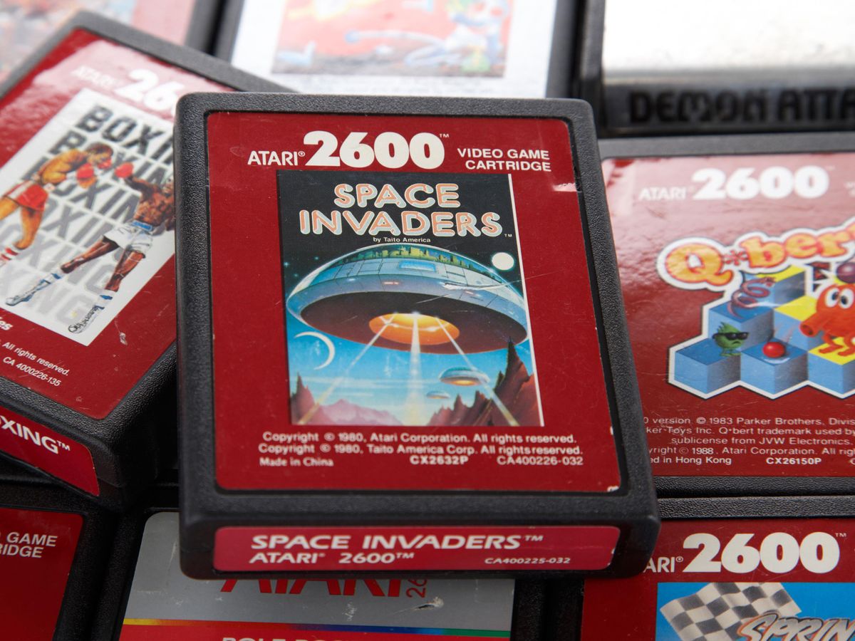 A pile of Atari 2600 video game cartridges