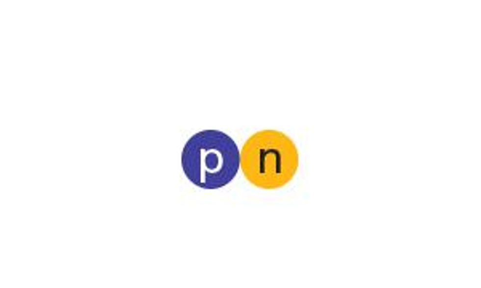 A purple circle with a p in the center next to a yellow circle with an N inside.  