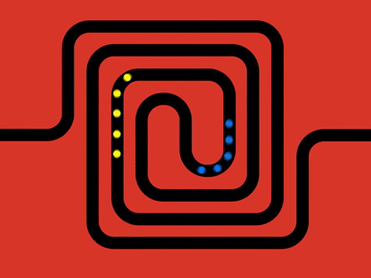 A red and black illustration that shows the pattern of the spiral waveguide designed by researchers to create acoustic memory.