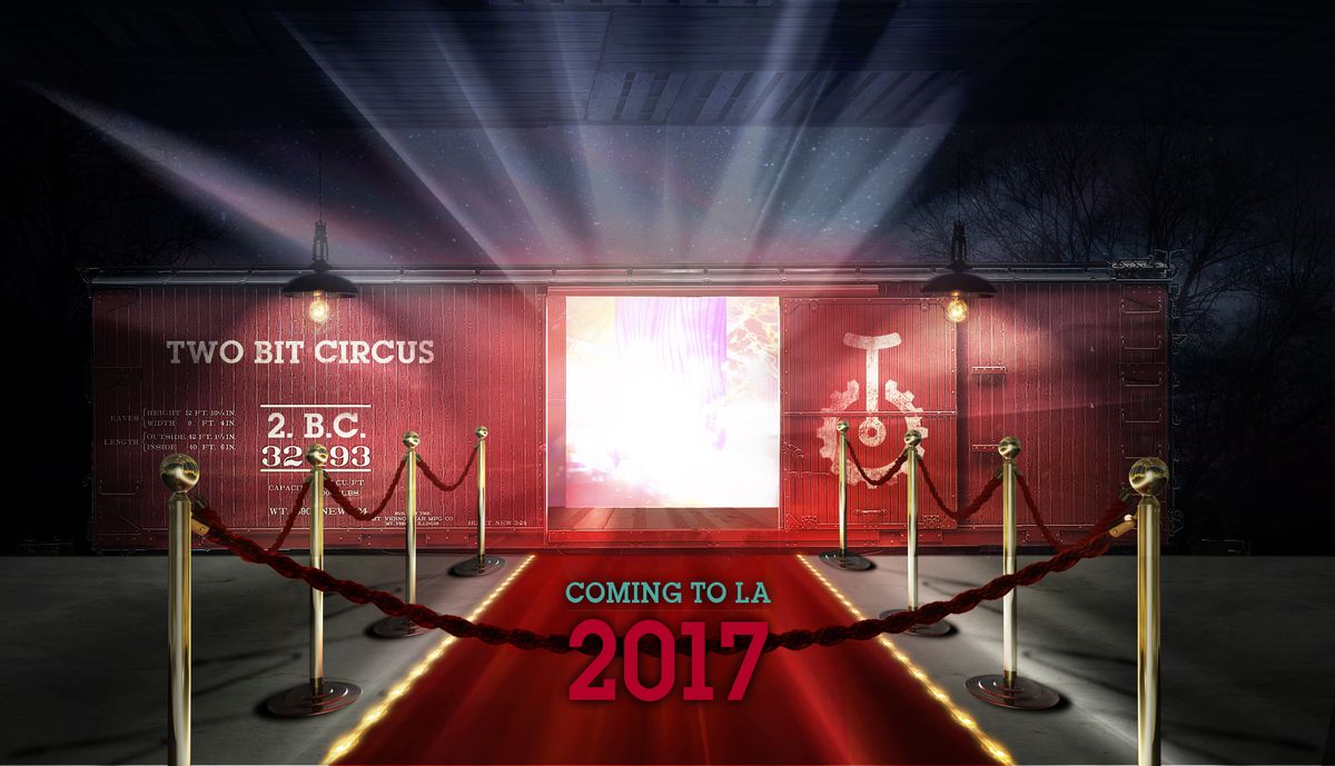 A roped off entrance that says 'Coming to LA 2017'