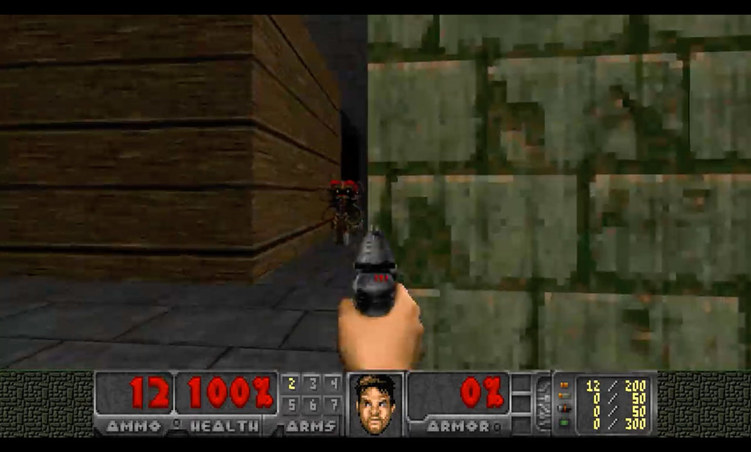 A screenshot from the videogame Doom, used by researchers to test a new AI training method.